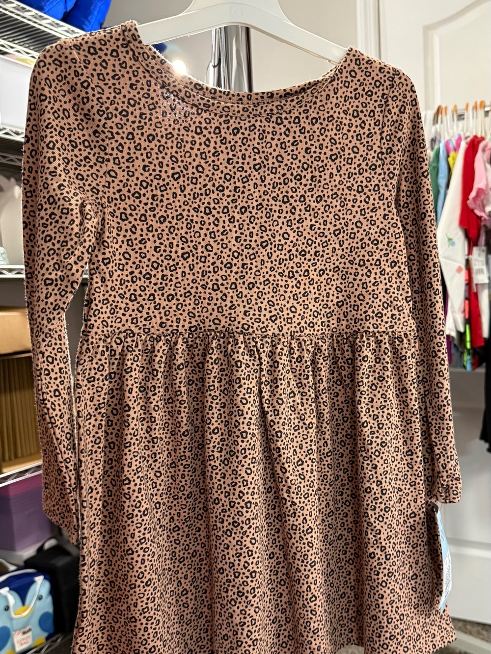 Cat & Jack Girls' Long Sleeve Leopard Print Dress - tan and black